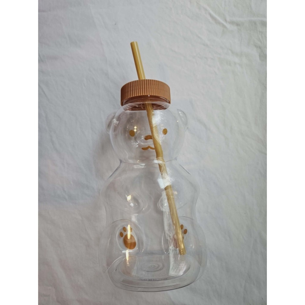 Cute Bear-Shaped‎ Clear Tumbler Cup with Straw & Lid